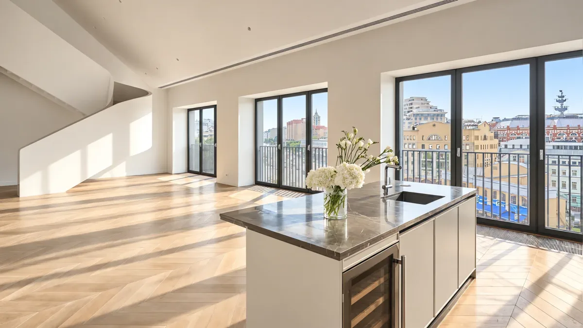 Высокая Панорама — пентхаус в ЖК «Cloud Nine», 5 этаж — Гостиная