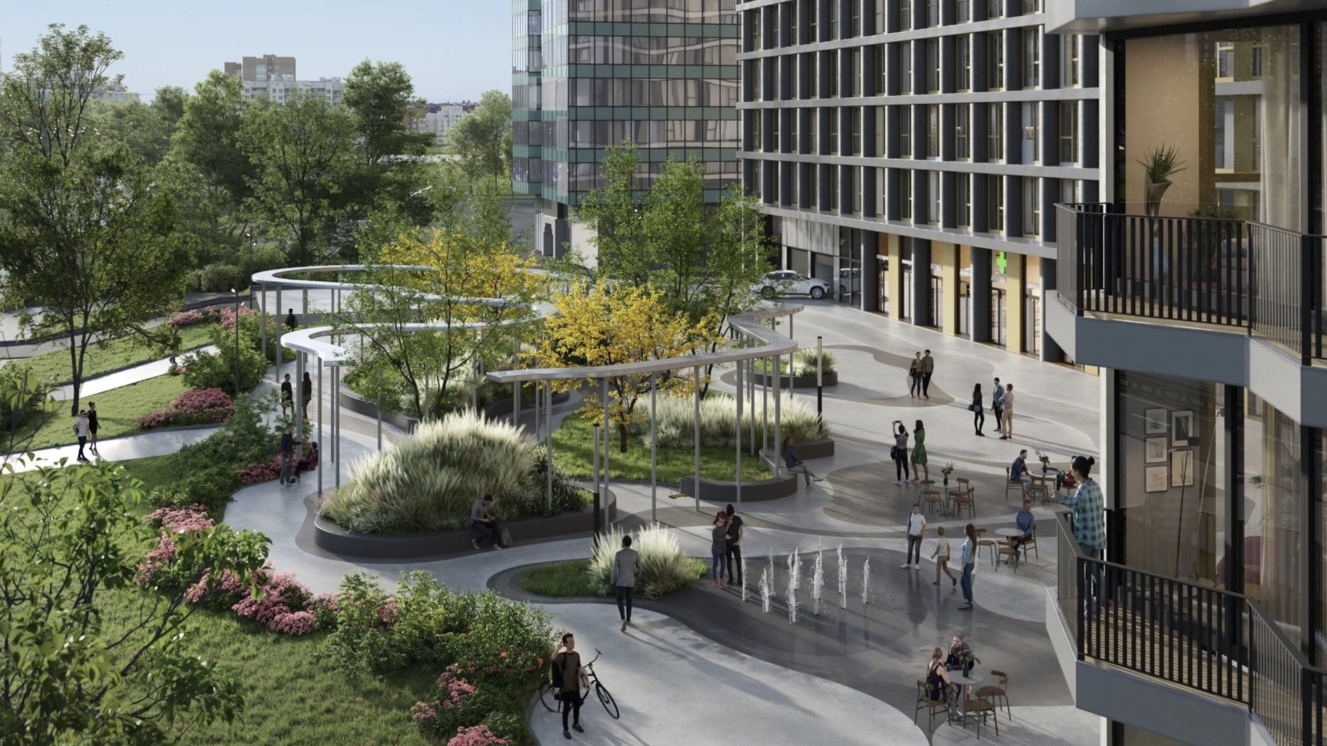 Фотографии приватной территории ЖК Nametkin Tower