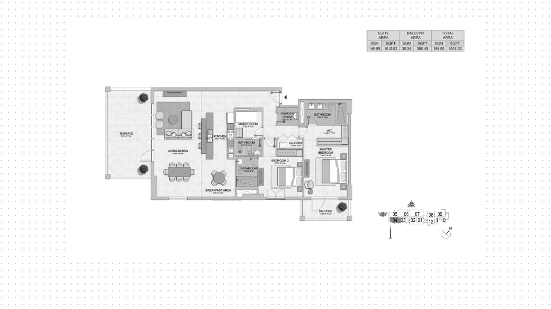 2-bedroom apartment, 1 991 ft²